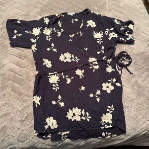 White Birch Navy Floral Wrap Blouse